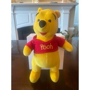 Disney Winnie The Pooh Plush Bear Sitting Stuffed Animal Red Shirt 11 Inches
